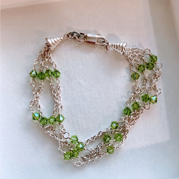 Peridot crystal beaded sterling silver bracelet - Picture 2 of 4